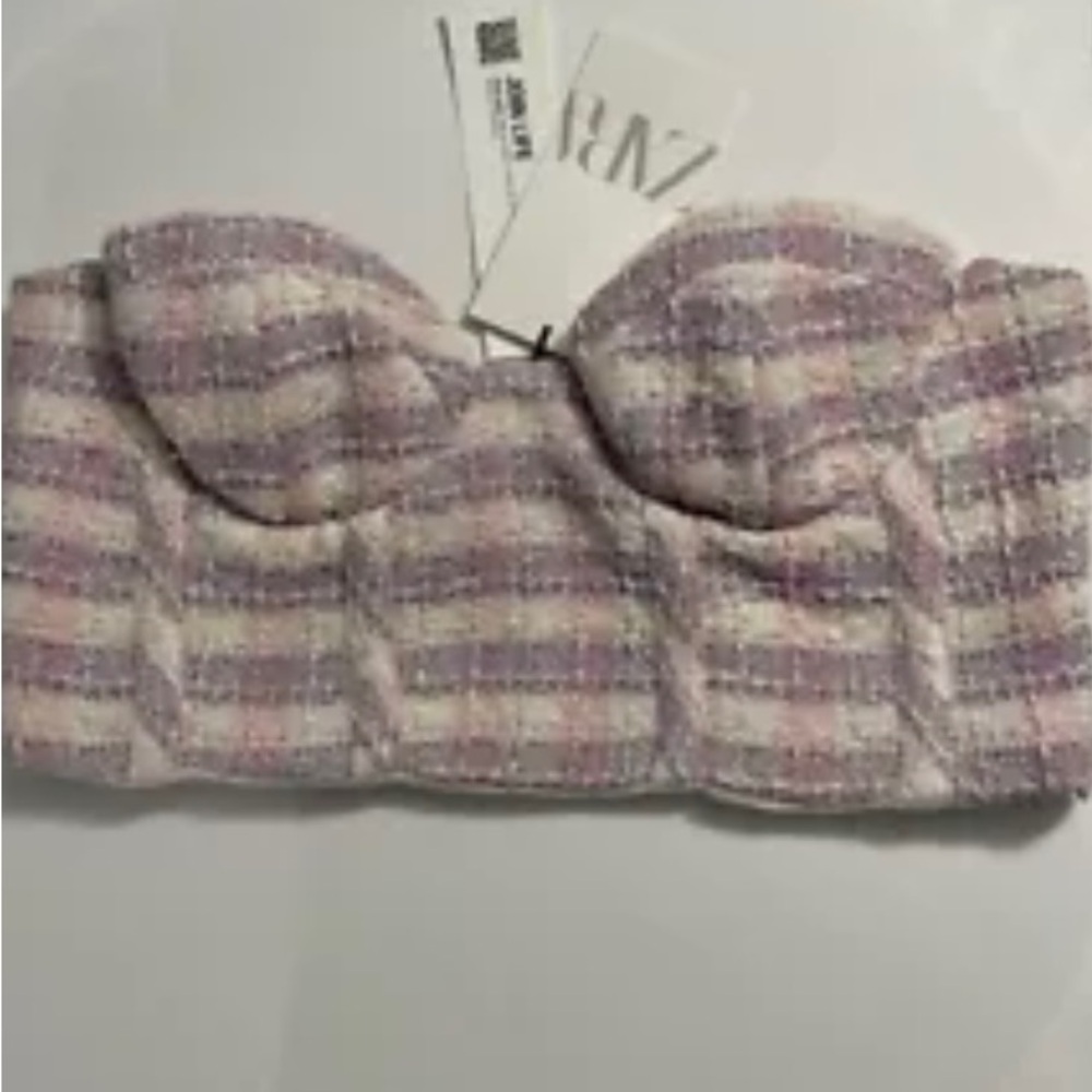 NEW Zara Purple & Pink Tweed Bustier Corset Sweetheart Crop Top NWT!